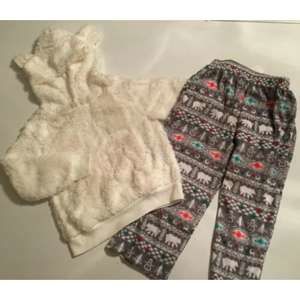 Sz4 FLEECE PJ SET Fuzzy HOODIE EARS POLAR BEAR NWT